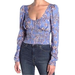 Free People Santiago Prairie Blouse Bluebell Print